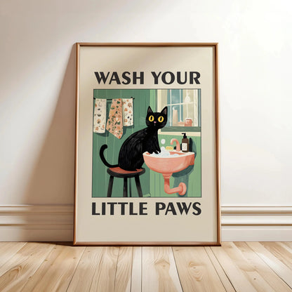 Wash Your Paws Black Cat Canvas Print Bathroom Cat You Pooping Wall Art Poster for Modern Living Room Toilet Kitchen Home Decor