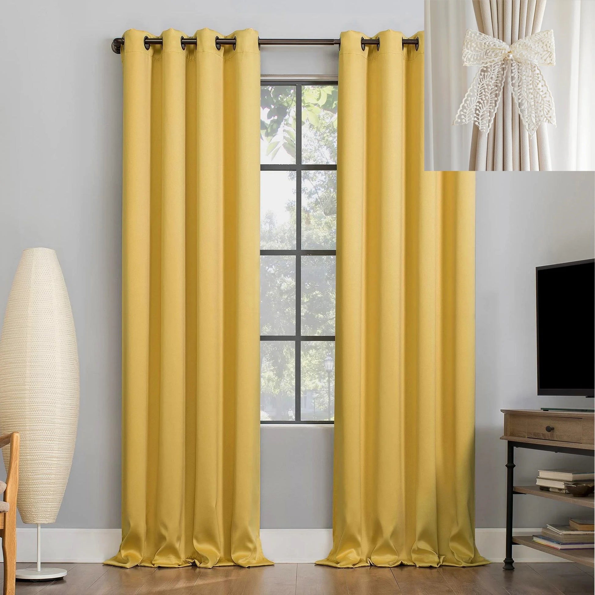 Yellow Blackout Curtains with Black TPU Interlining