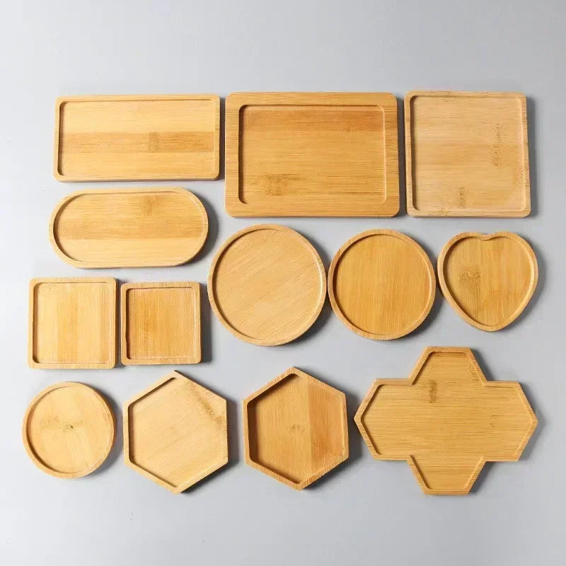 Wood Tray: Bamboo Tray Coaster Multi-Use Wood Saucer & Cup Mat
