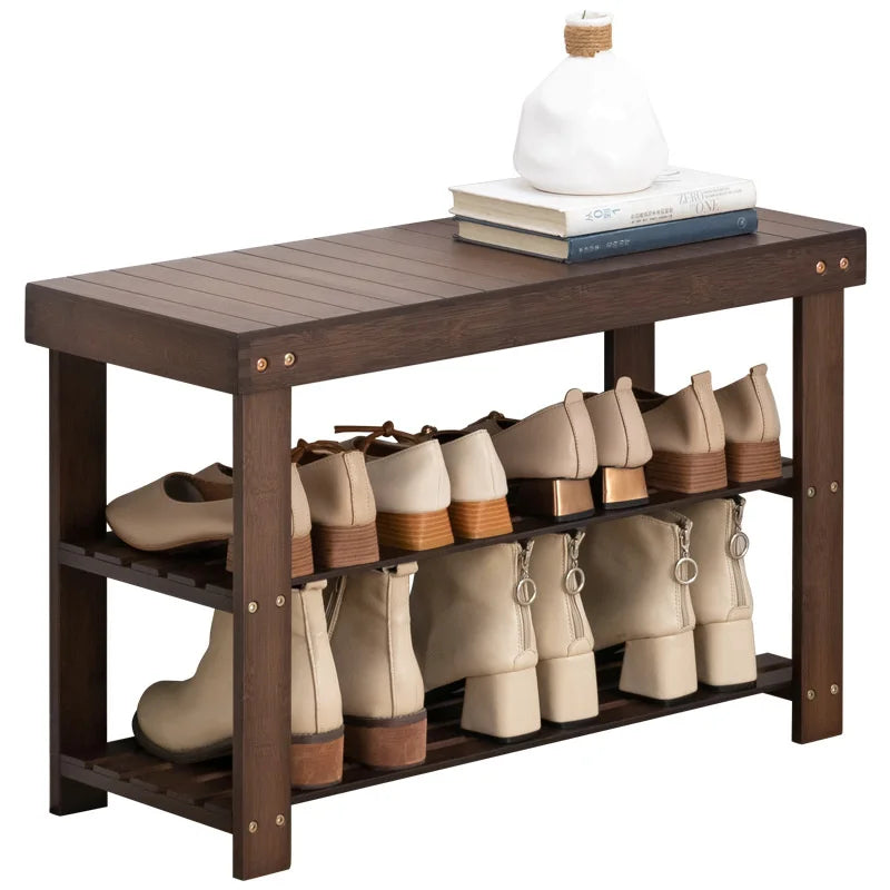 Shoe Organizer: Bamboo Shoe Rack - 2 Layer Organizer for Hallway
