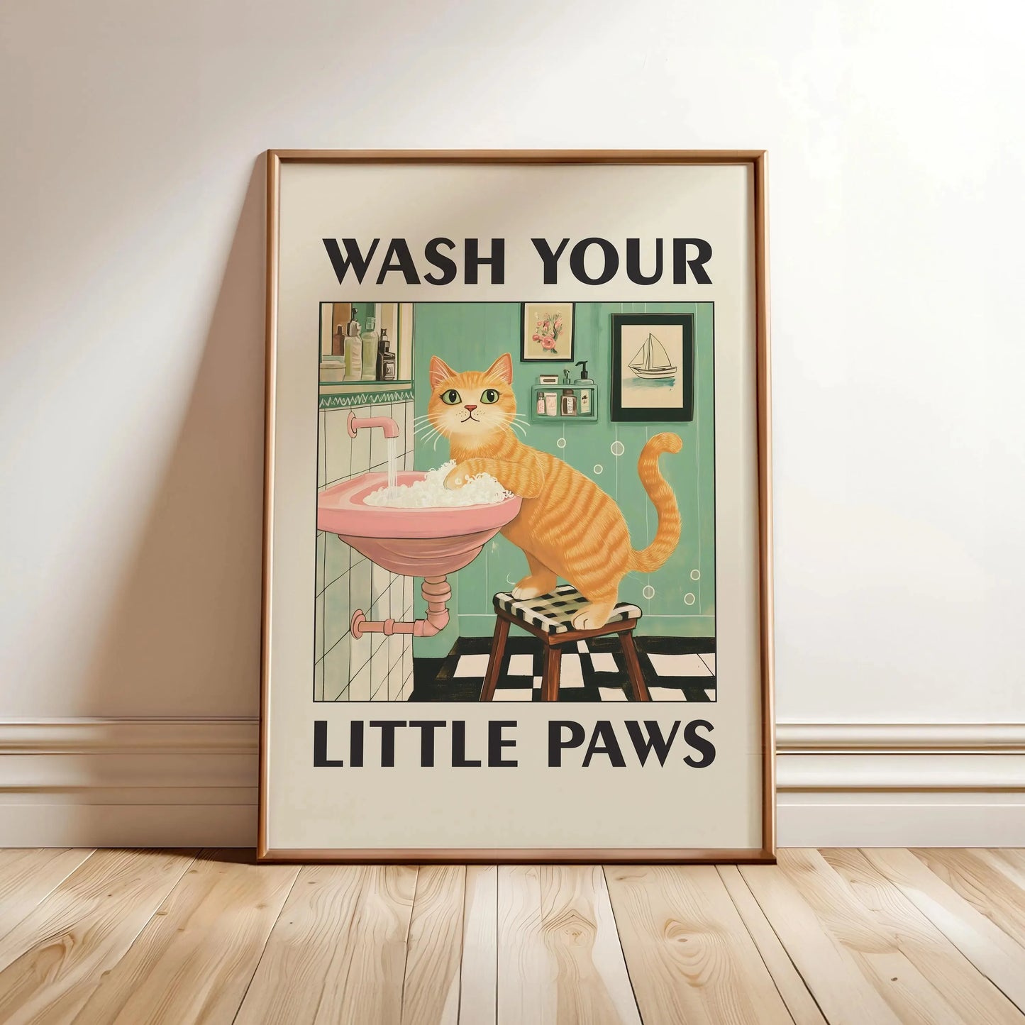 Wash Your Paws Black Cat Canvas Print Bathroom Cat You Pooping Wall Art Poster for Modern Living Room Toilet Kitchen Home Decor