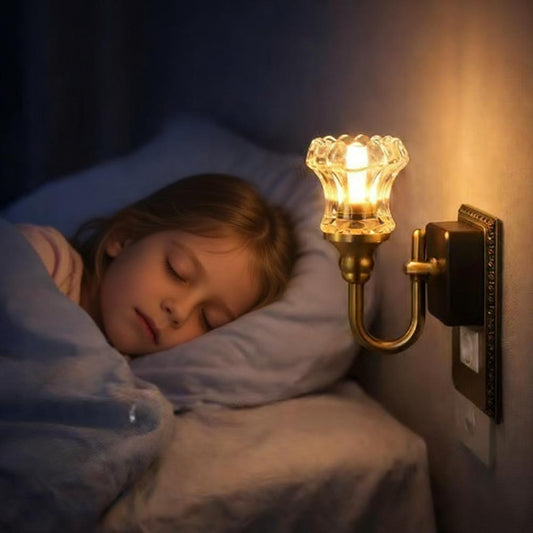 Vintage LED Night Light: Brass Base, Dusk-to-Dawn Sensor