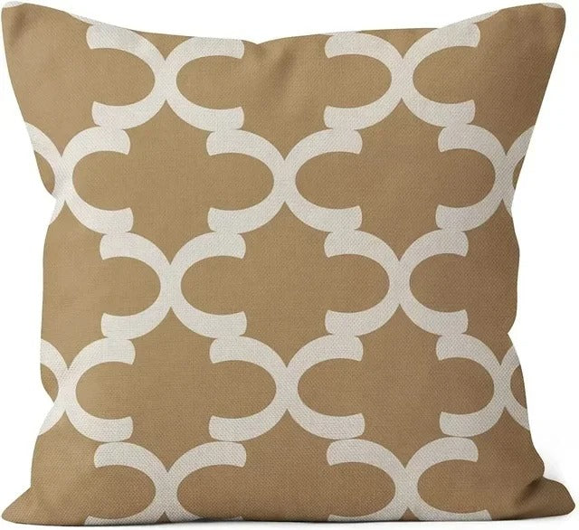 Throw Pillows Covers: Geometric Leaves Cushion Cover - Light Brown Home Decor