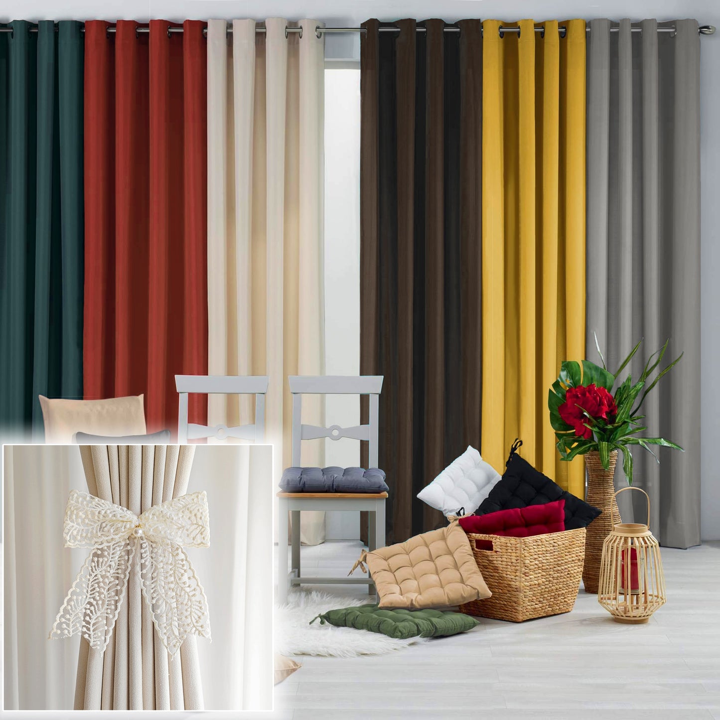 Yellow Blackout Curtains with Black TPU Interlining