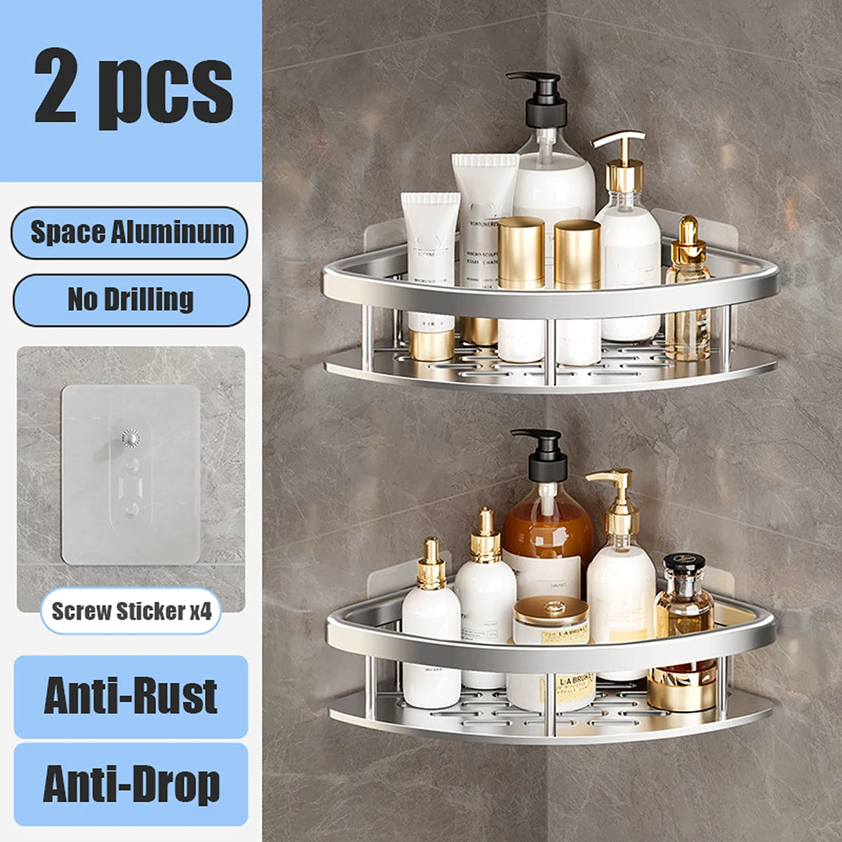 Bathroom Storage Rack: No-Drill Wall Mount Corner Shelf