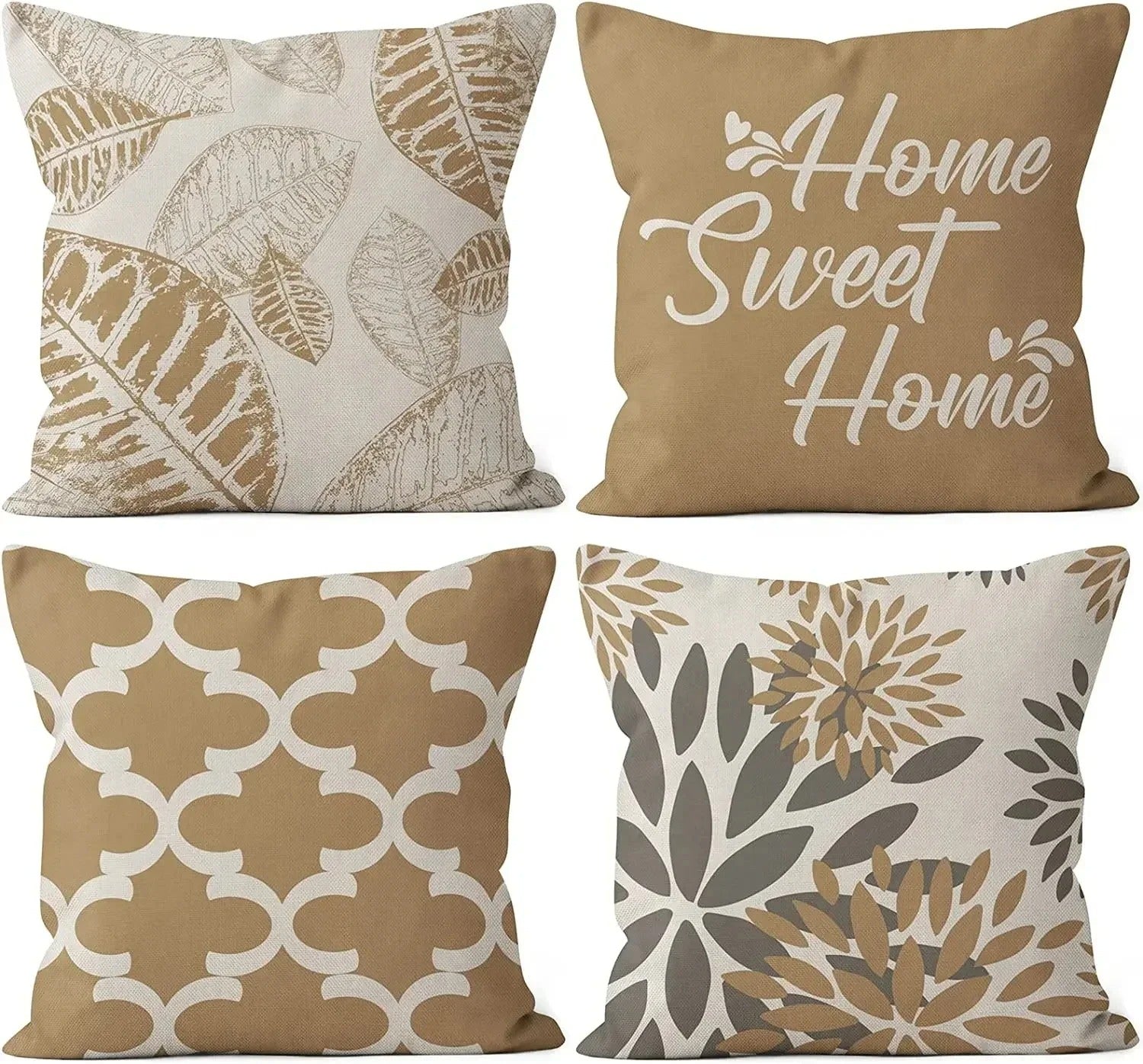 Throw Pillows Covers: Geometric Leaves Cushion Cover - Light Brown Home Decor