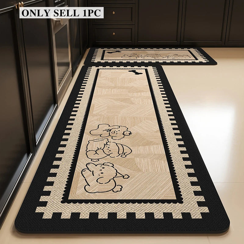 Kitchen Rug Pvc Waterproof Leather Carpet Cute Cartoon Pattern Floor Mat Non-slip Oil-proof Home Decor Rugs Alfombras De Cocina