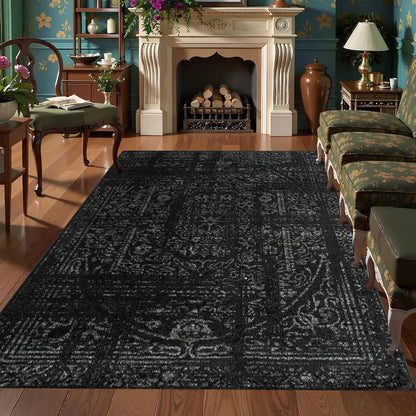 Black Bohemian Turkish Carpet - Stain-Resistant Rug