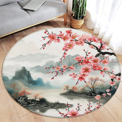 Area Rug: Lotus Flower Koi Round Carpet - Chinese Style Decor Rug