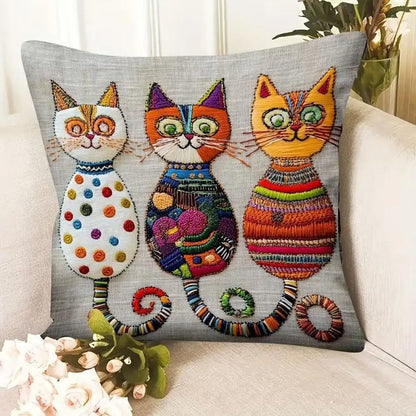 Cute Cat Pillowcase 2D Flat Printed Cushion Cover Aesthetic Sofa Decorative Pillow Cover For Living Room Bedroom Home Decoration