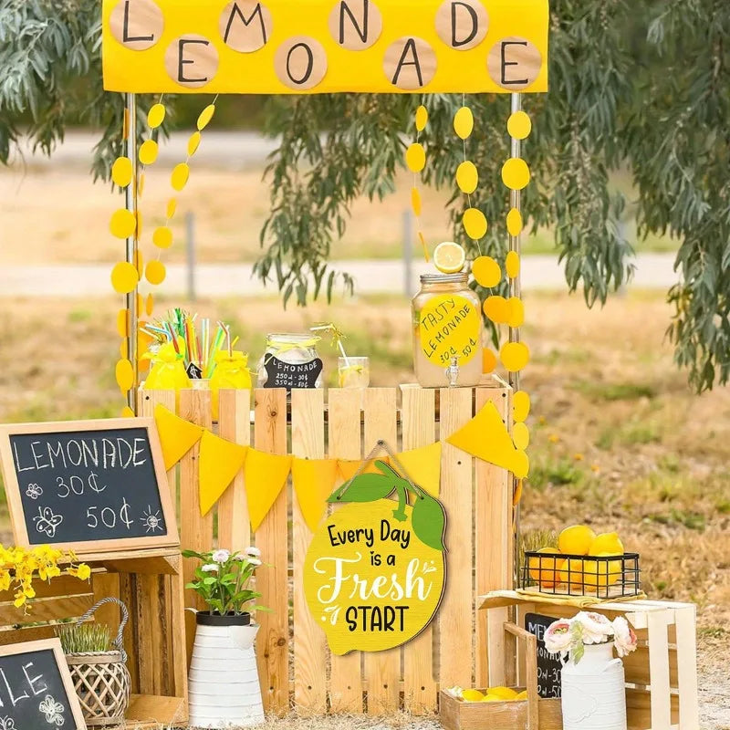 Durable Wooden Summer Lemon Signs Funny Wall Art Lemon Wall Ornaments Cartoon Welcome Hanging Board for Home Room Party