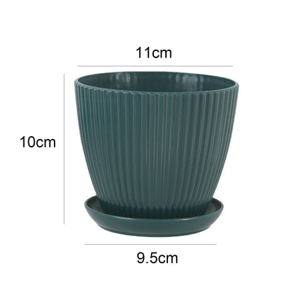 Green Dill Plastic Flower Pot - Double Layer with Tray