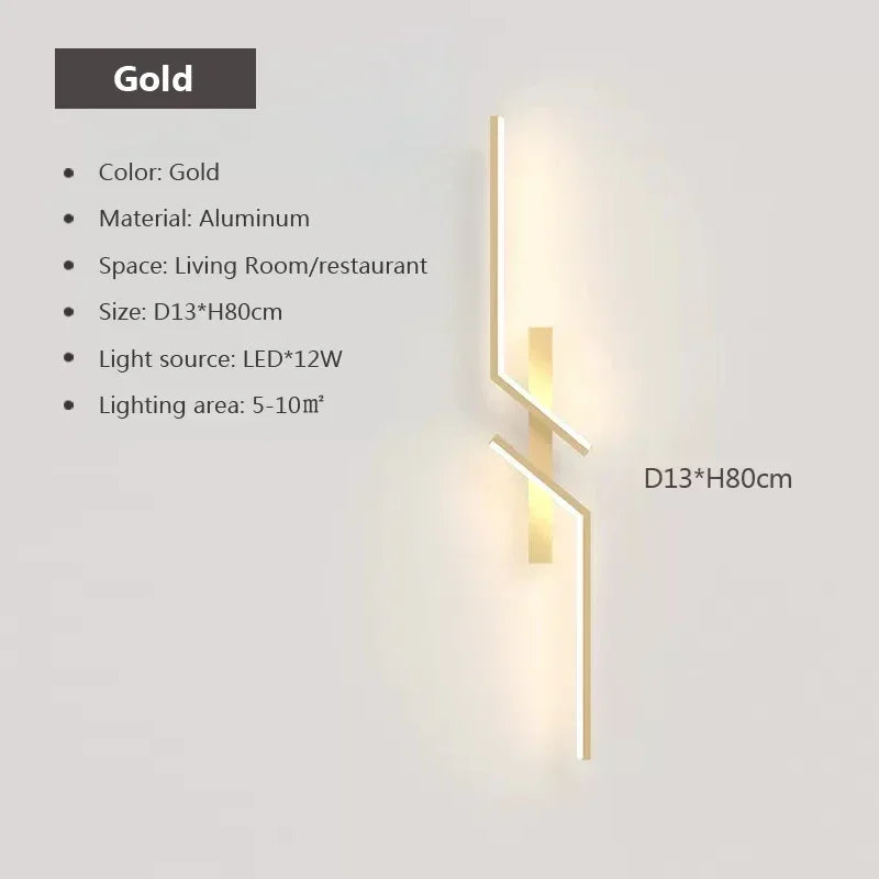 LED Wall Lamp Modern Minimalist Strip Wall Black Gold Wall Light for Bedroom Bedside Living Room TV Sofa Lobby Background Decor