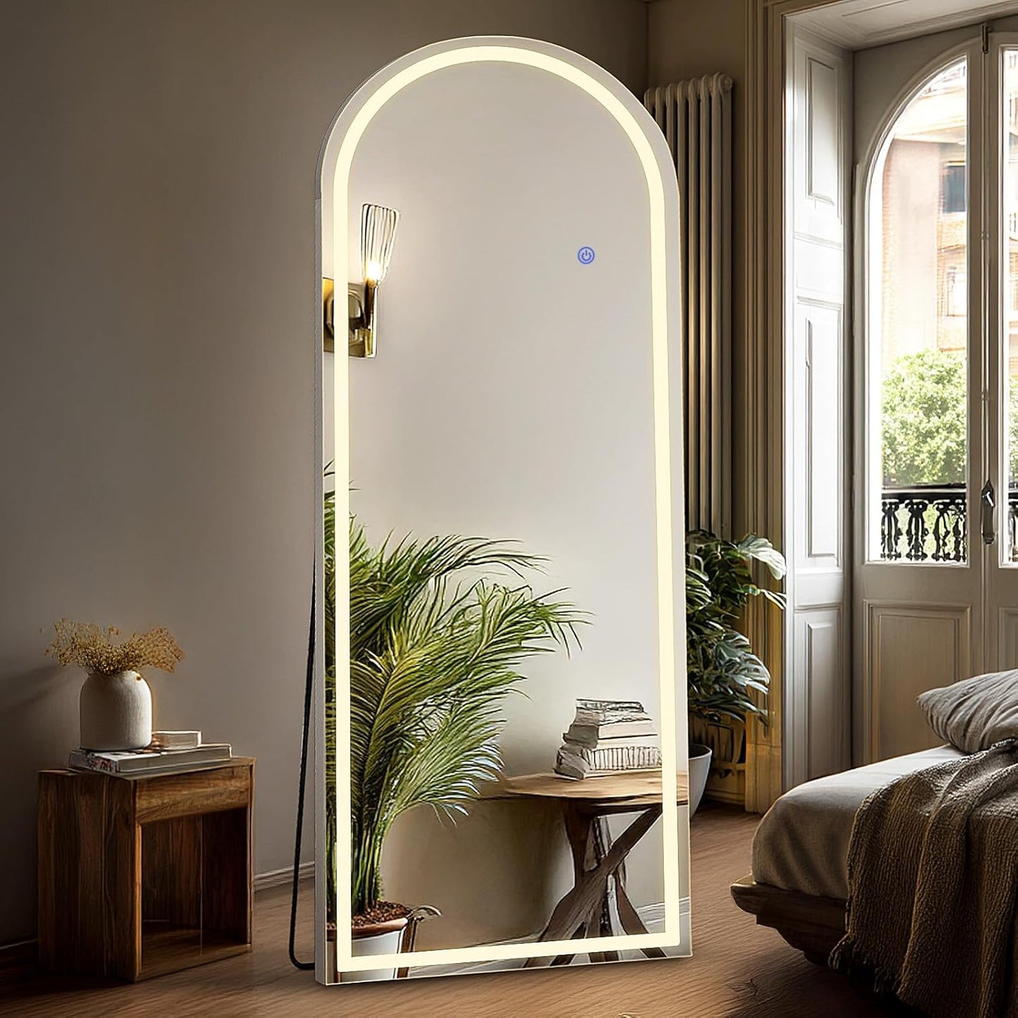 LED Full Length Arched Mirror - 3 Color Lighting, Wall Mount