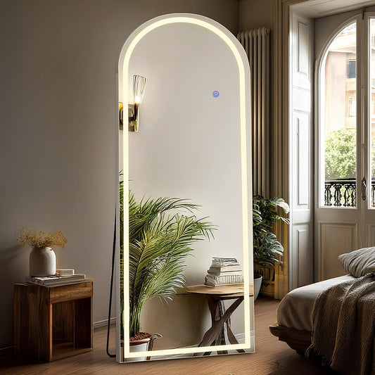 LED Full Length Arched Mirror - 3 Color Lighting, Wall Mount