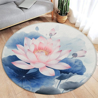 Area Rug: Lotus Flower Koi Round Carpet - Chinese Style Decor Rug
