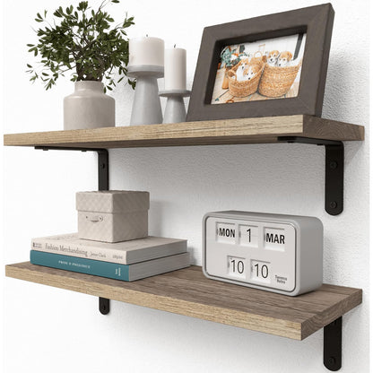 Wooden Floating Shelves - 2 Sets for Wall Décor & Storage