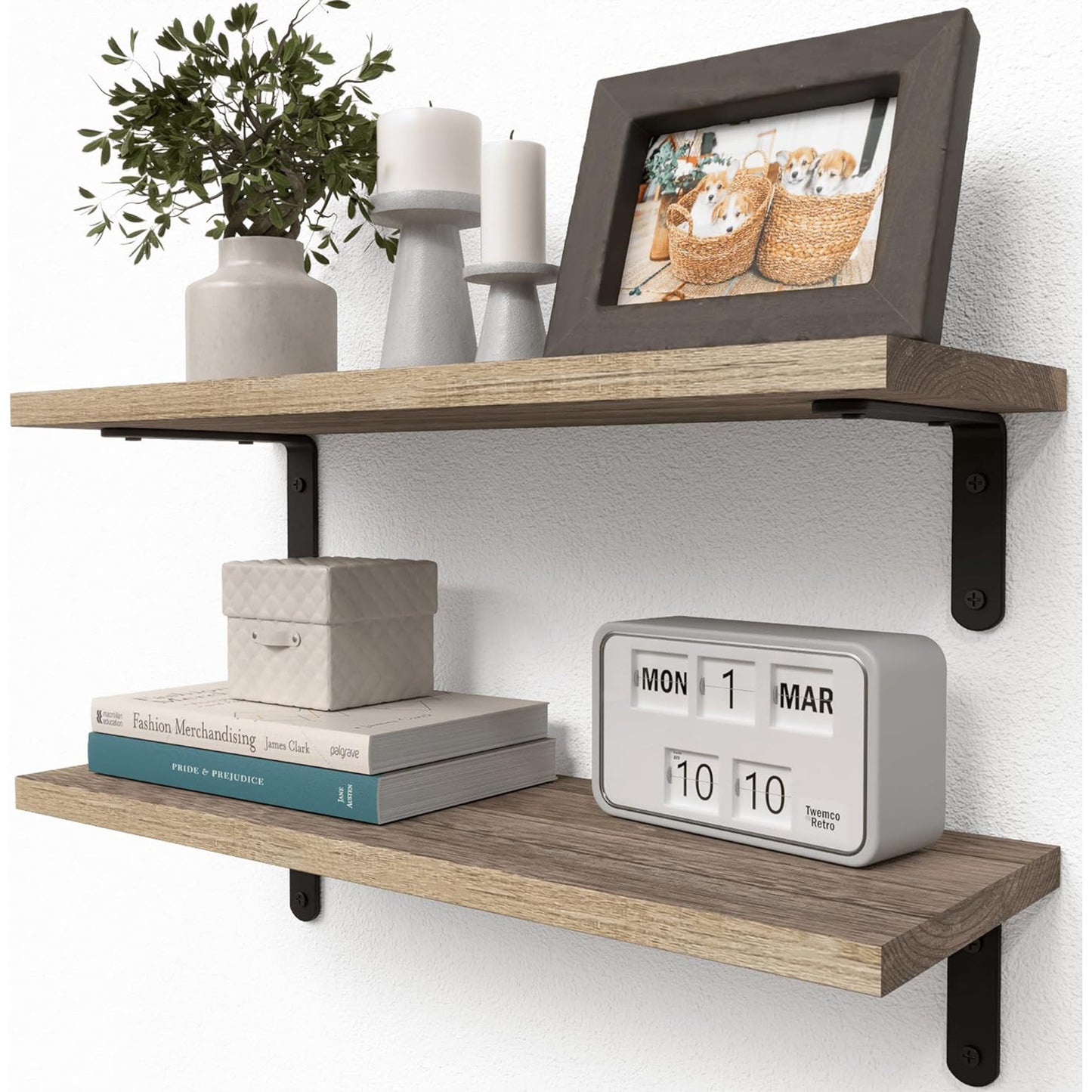 Wooden Floating Shelves - 2 Sets for Wall Décor & Storage