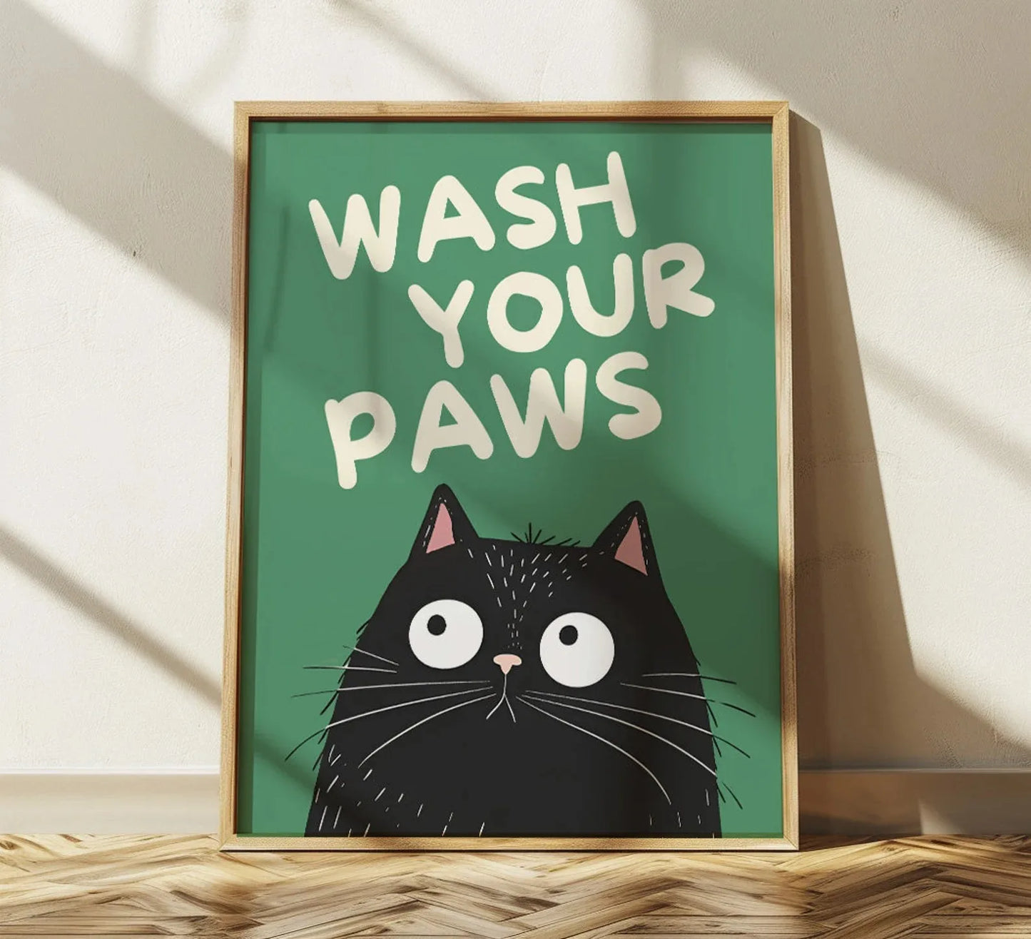 Wash Your Paws Black Cat Canvas Print Bathroom Cat You Pooping Wall Art Poster for Modern Living Room Toilet Kitchen Home Decor