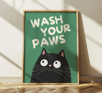 Wash Your Paws Black Cat Canvas Print Bathroom Cat You Pooping Wall Art Poster for Modern Living Room Toilet Kitchen Home Decor