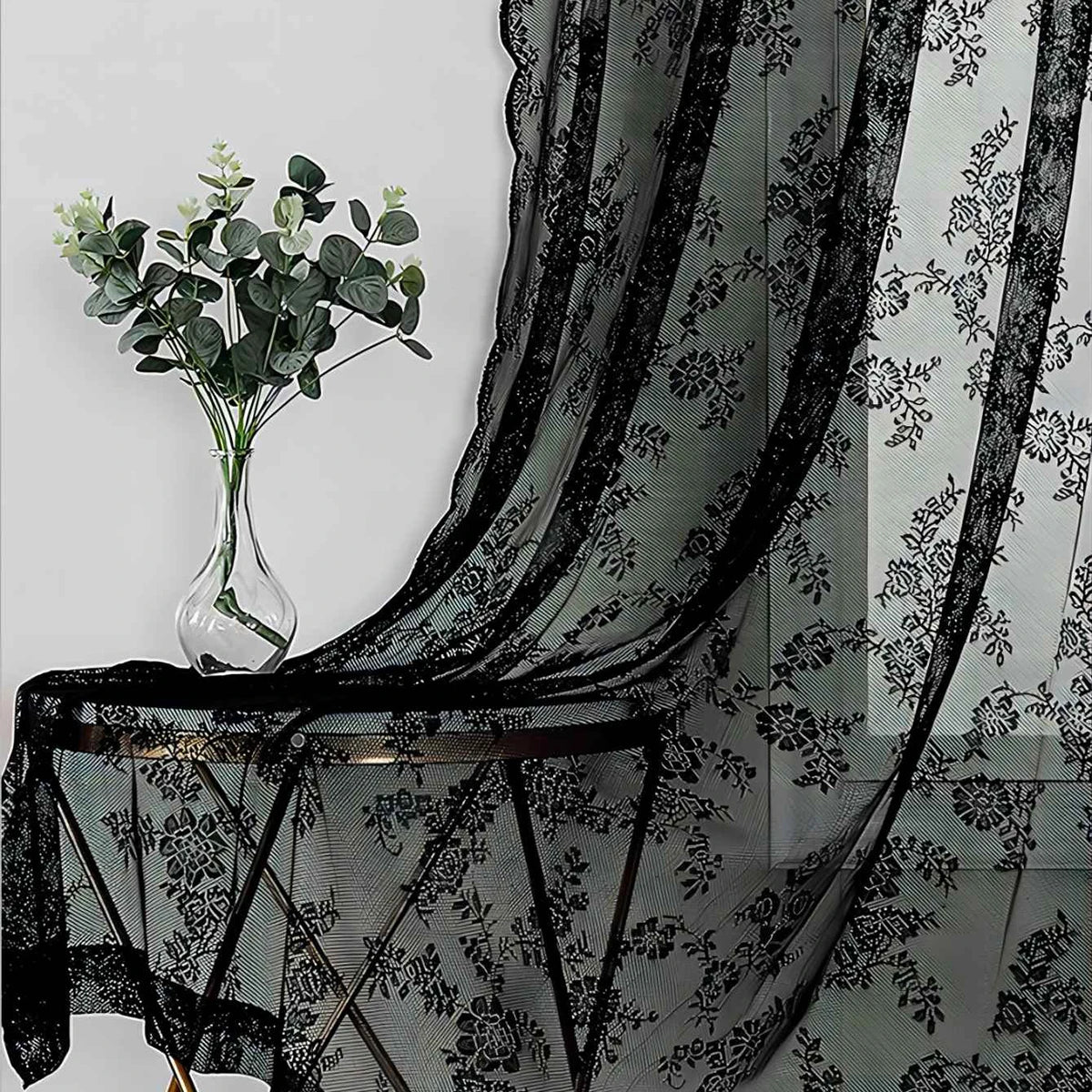 1pc Romantic Lace Sheer Curtain, Flower Lace Window Curtains for Living Room Bedroom Home Decor, Window Screening Rod Pocket