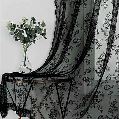 1pc Romantic Lace Sheer Curtain, Flower Lace Window Curtains for Living Room Bedroom Home Decor, Window Screening Rod Pocket