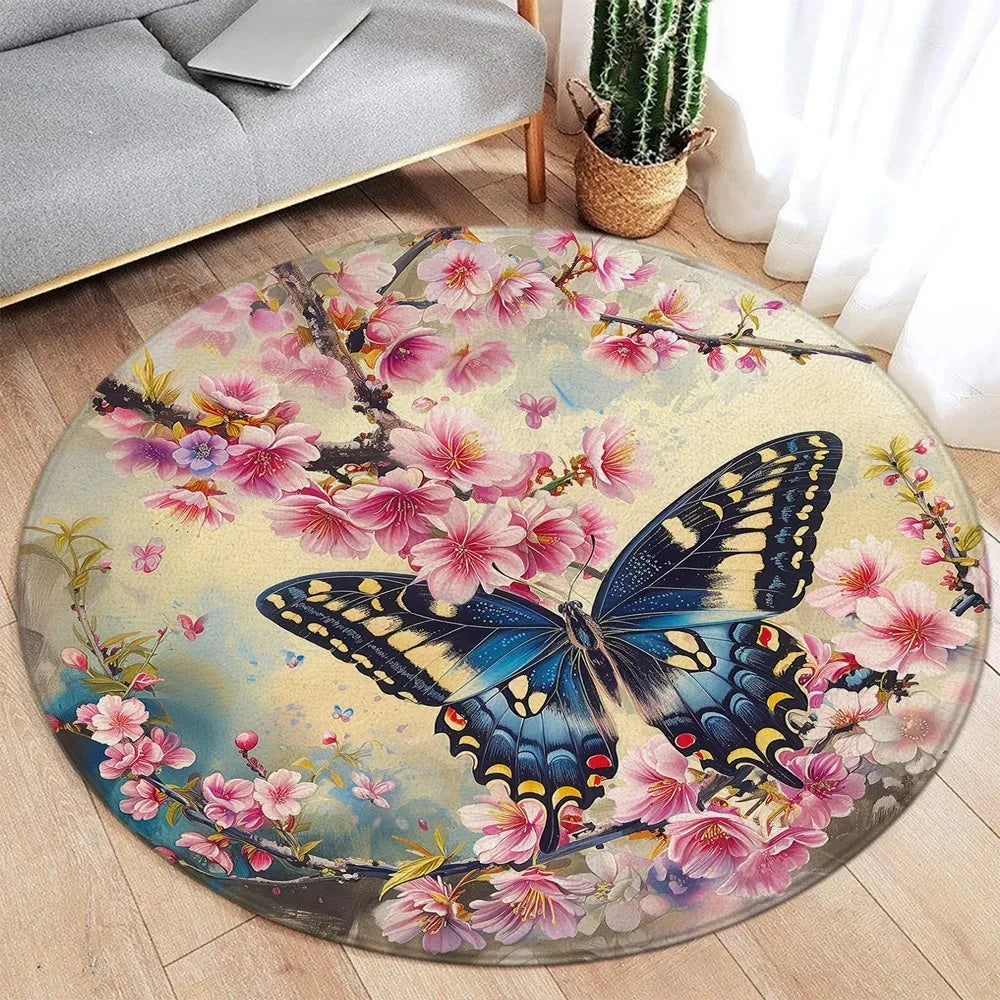 Area Rug: Lotus Flower Koi Round Carpet - Chinese Style Decor Rug