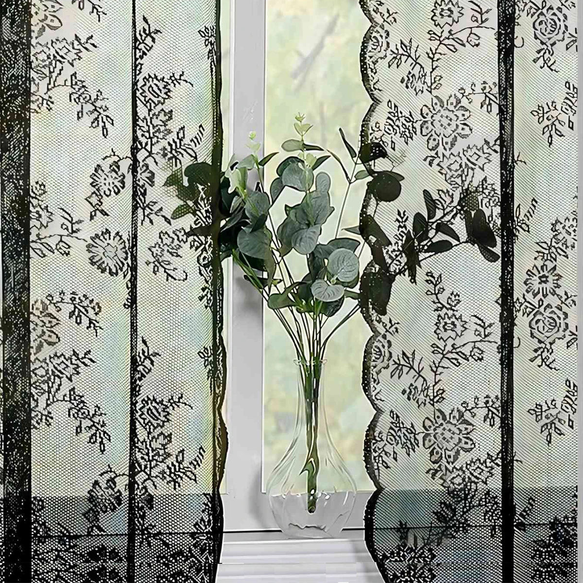 1pc Romantic Lace Sheer Curtain, Flower Lace Window Curtains for Living Room Bedroom Home Decor, Window Screening Rod Pocket