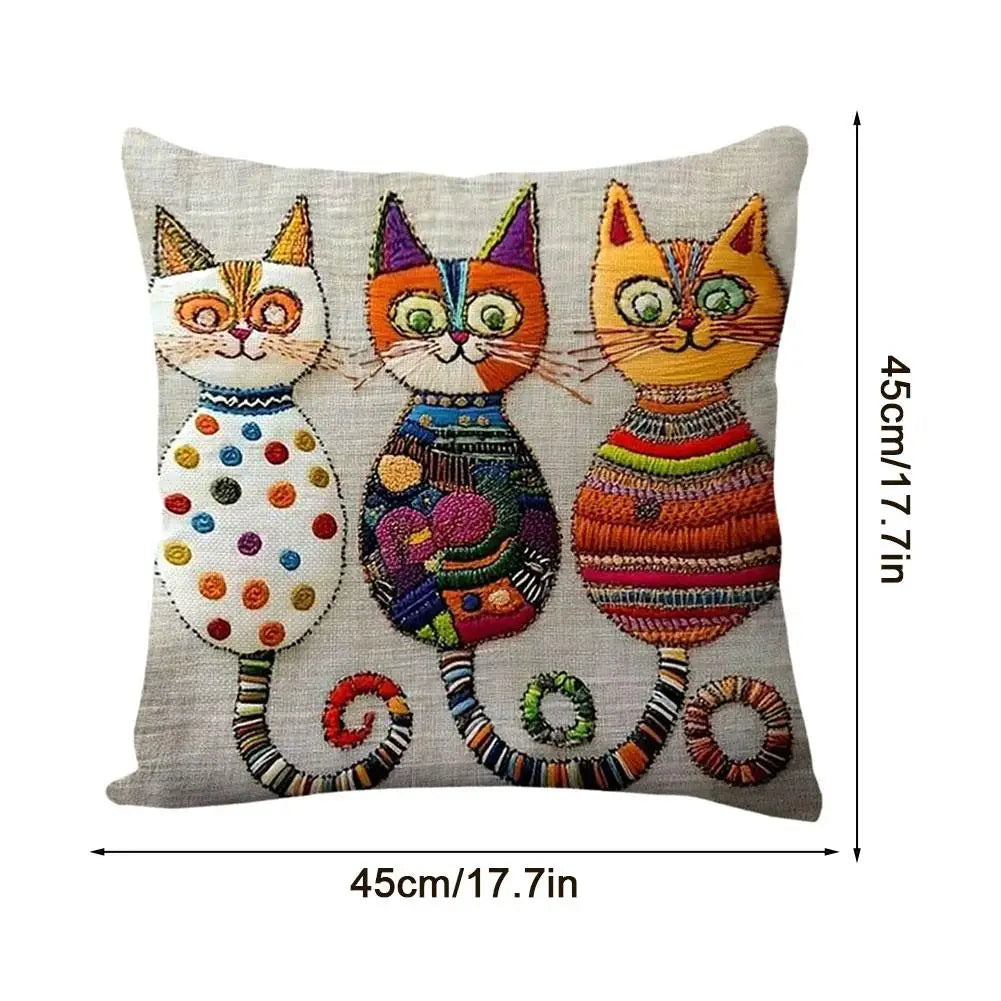 Cute Cat Pillowcase 2D Flat Printed Cushion Cover Aesthetic Sofa Decorative Pillow Cover For Living Room Bedroom Home Decoration