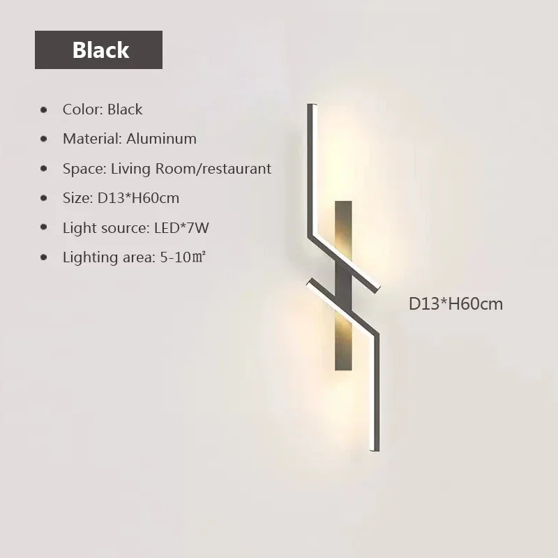 LED Wall Lamp Modern Minimalist Strip Wall Black Gold Wall Light for Bedroom Bedside Living Room TV Sofa Lobby Background Decor