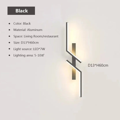 LED Wall Lamp Modern Minimalist Strip Wall Black Gold Wall Light for Bedroom Bedside Living Room TV Sofa Lobby Background Decor