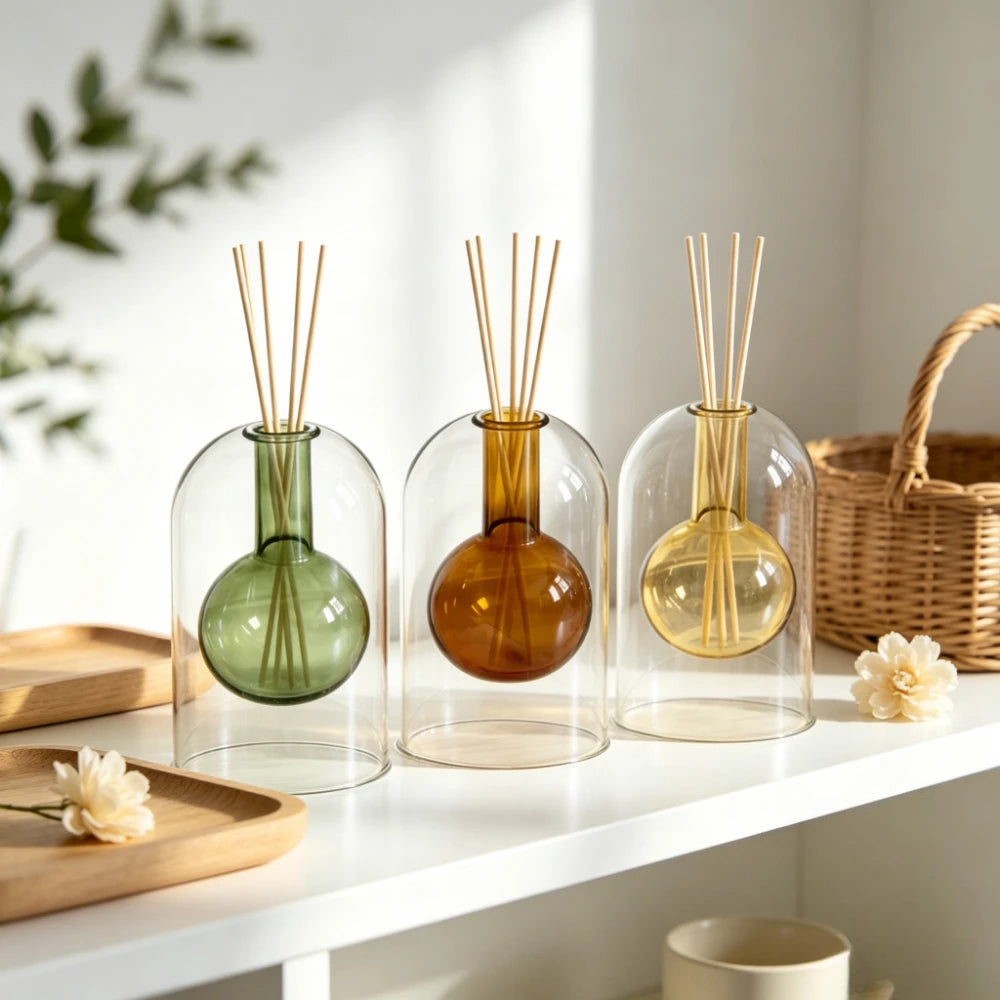 Minimalist Transparent Double Glass Reed Diffuser Container Modern Aromatherapy Vase with Diffusers Sticks Home Decor