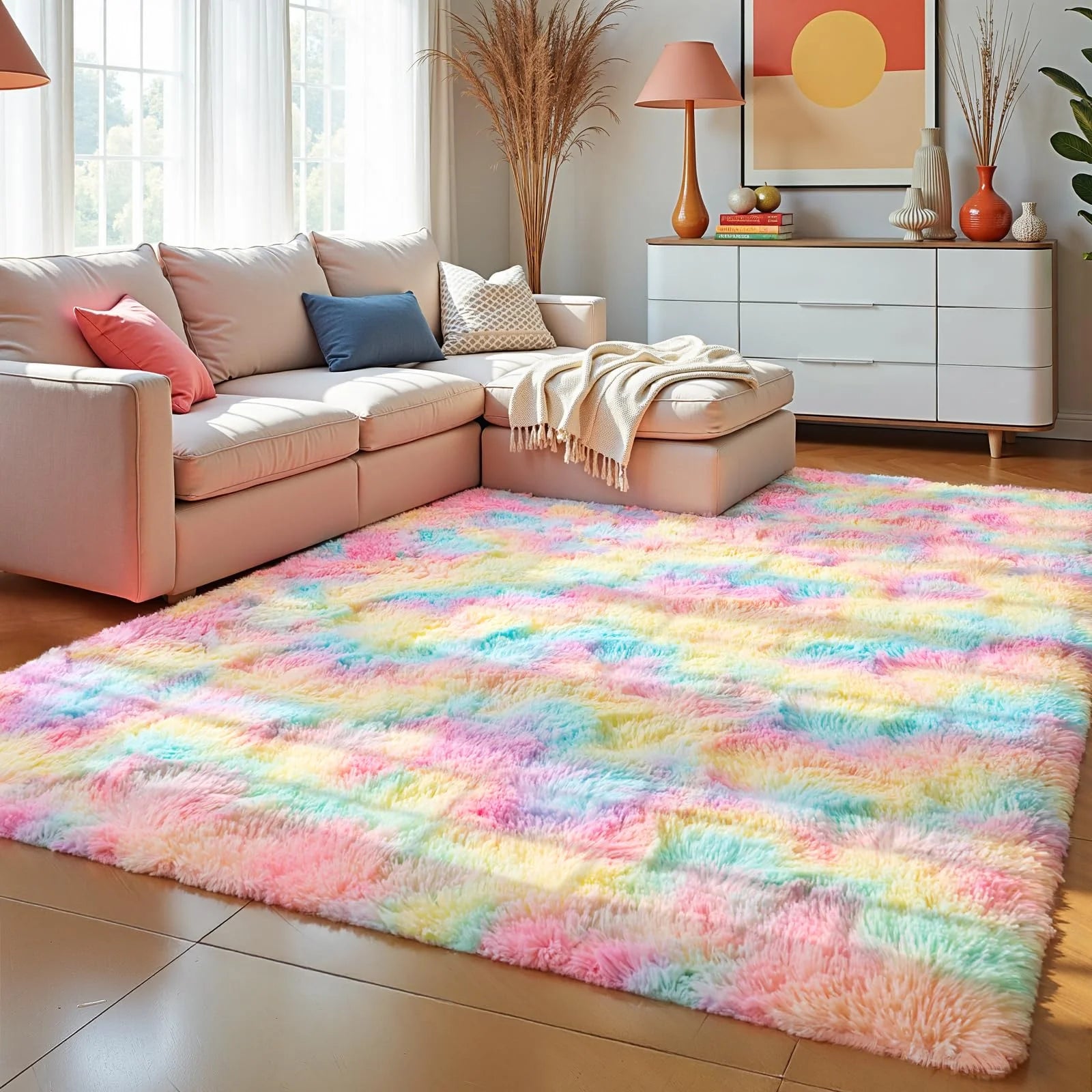 VIKAMA Fluffy Living Room Carpet - Minimalist & Slip-Resistant