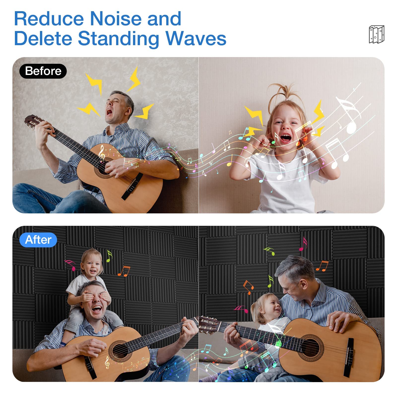 Acoustic Panels 12-Pack: Self-Adhesive Soundproof Foam