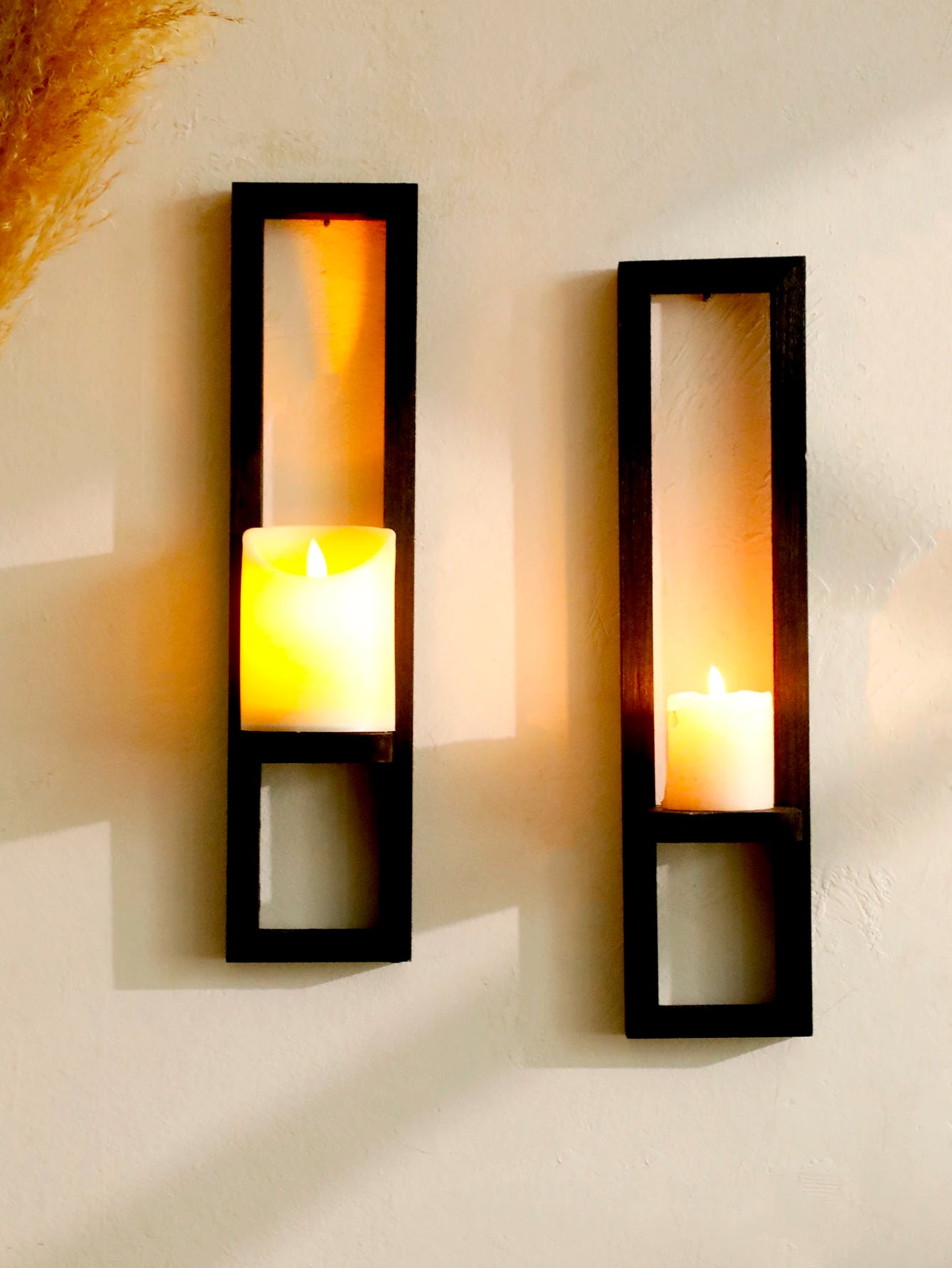 Black Wooden Wall Mounted Candle Holders Rustic Display Stands Decorative Sconces Shelves for Living Room, Bedroom & Home Decor