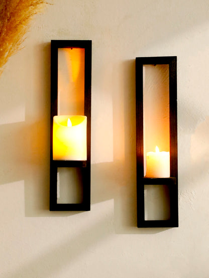Black Wooden Wall Mounted Candle Holders Rustic Display Stands Decorative Sconces Shelves for Living Room, Bedroom & Home Decor
