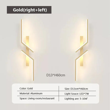 LED Wall Lamp Modern Minimalist Strip Wall Black Gold Wall Light for Bedroom Bedside Living Room TV Sofa Lobby Background Decor