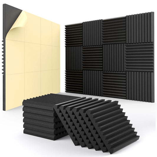 Acoustic Panels 12-Pack: Self-Adhesive Soundproof Foam