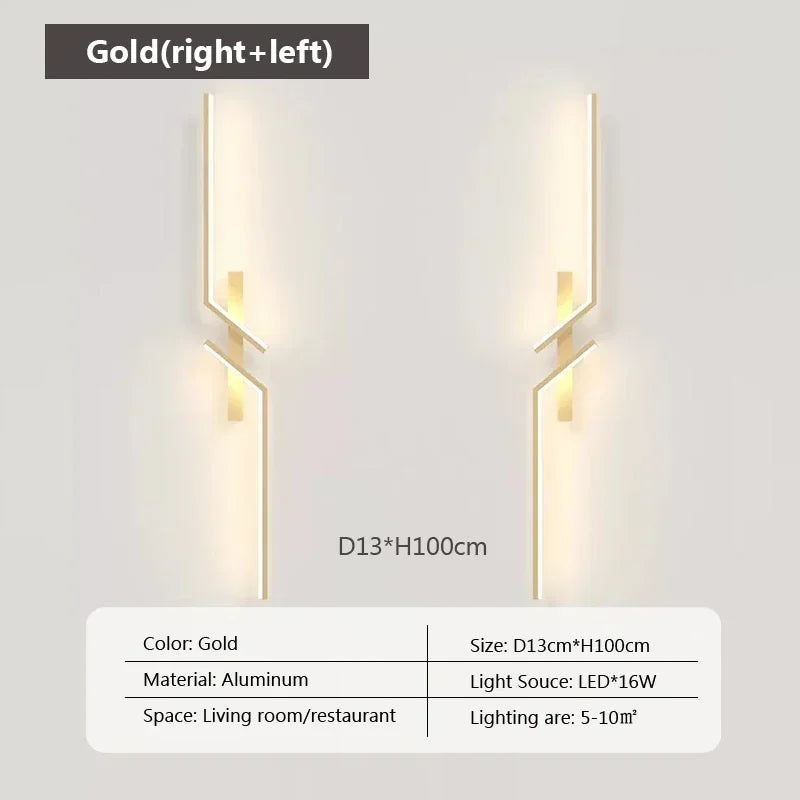 LED Wall Lamp Modern Minimalist Strip Wall Black Gold Wall Light for Bedroom Bedside Living Room TV Sofa Lobby Background Decor