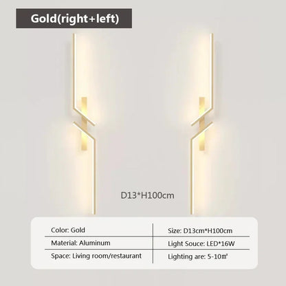 LED Wall Lamp Modern Minimalist Strip Wall Black Gold Wall Light for Bedroom Bedside Living Room TV Sofa Lobby Background Decor