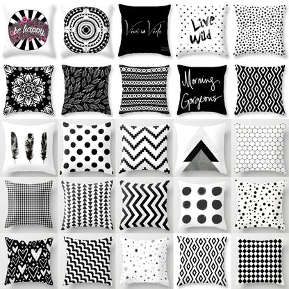 Pillow Cover - Modern Nordic Geometric Black White Design