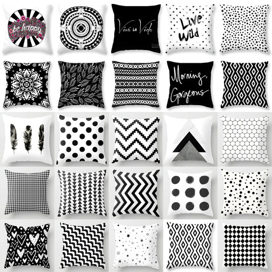 Pillow Cover - Modern Nordic Geometric Black White Design