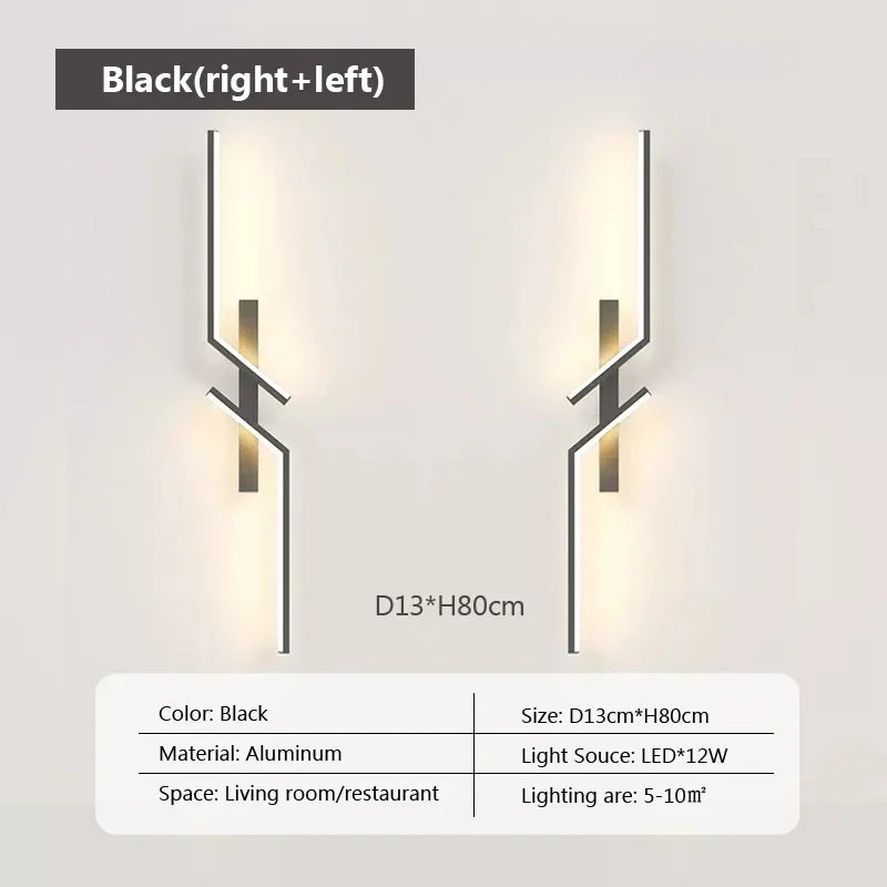 LED Wall Lamp Modern Minimalist Strip Wall Black Gold Wall Light for Bedroom Bedside Living Room TV Sofa Lobby Background Decor