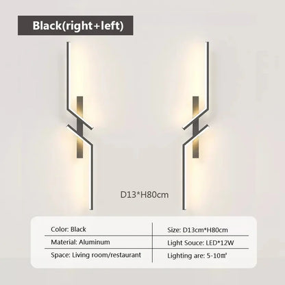 LED Wall Lamp Modern Minimalist Strip Wall Black Gold Wall Light for Bedroom Bedside Living Room TV Sofa Lobby Background Decor