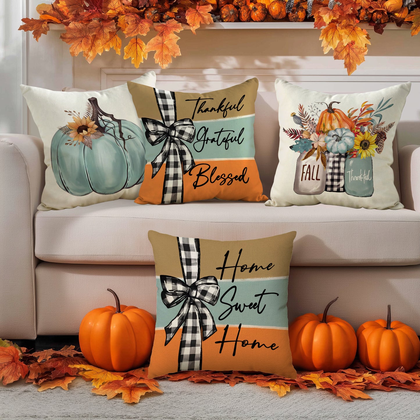 Pillow Covers - Autumn Thanksgiving Set of 1/4, No Core