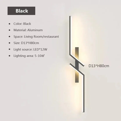 LED Wall Lamp Modern Minimalist Strip Wall Black Gold Wall Light for Bedroom Bedside Living Room TV Sofa Lobby Background Decor