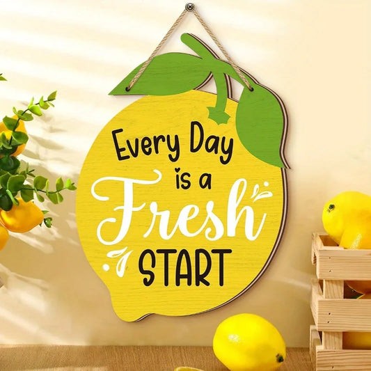 Durable Wooden Summer Lemon Signs Funny Wall Art Lemon Wall Ornaments Cartoon Welcome Hanging Board for Home Room Party
