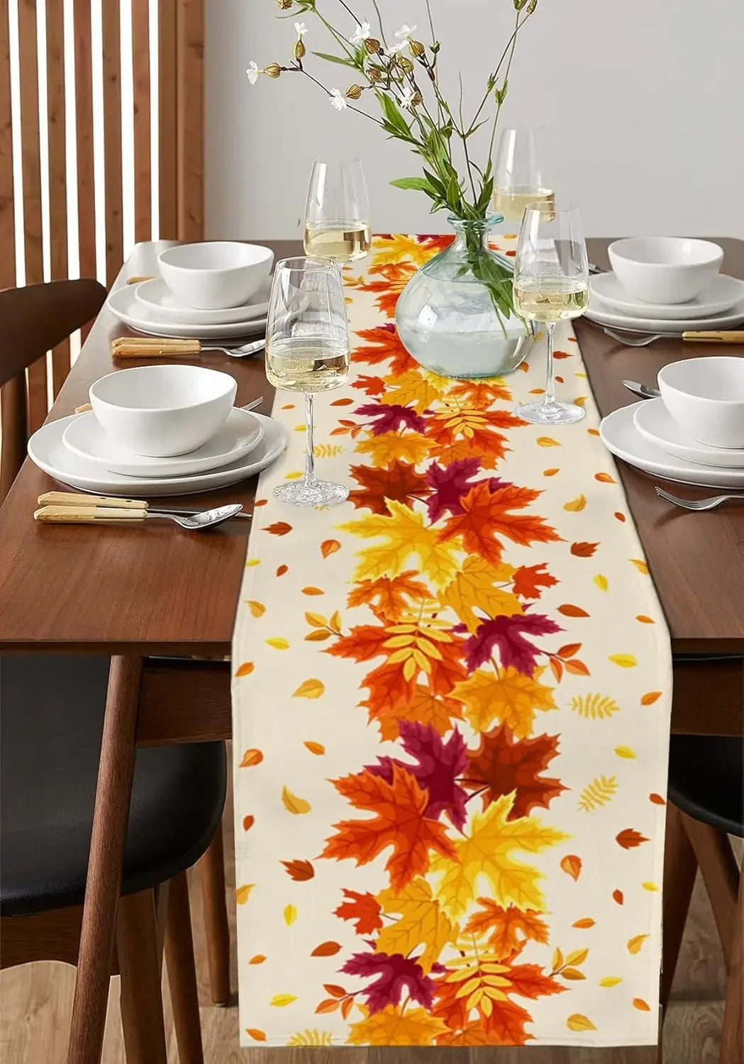 Table Linen: Thanksgiving Maple Leaf Table Runner - Washable Linen Decor