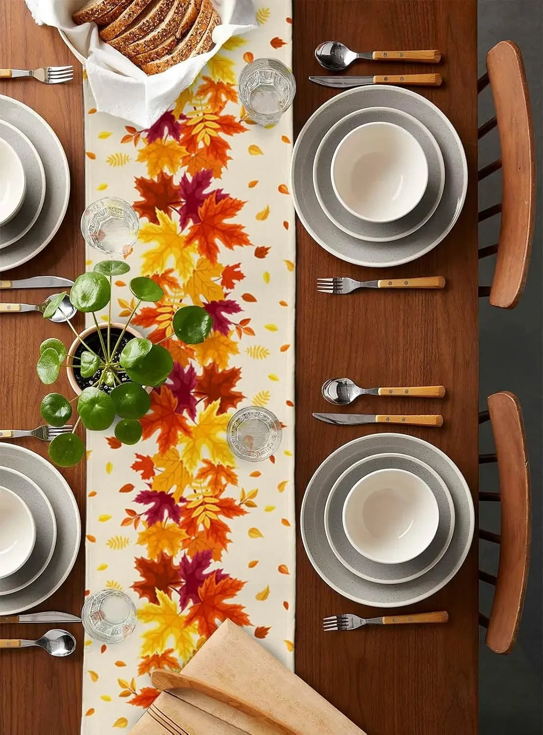Table Linen: Thanksgiving Maple Leaf Table Runner - Washable Linen Decor