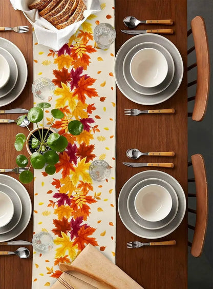 Table Linen: Thanksgiving Maple Leaf Table Runner - Washable Linen Decor